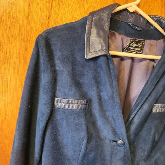 Women's Medium Beged-Or Blue Suede Leather Full Length Coat Made In Israel - Picture 3 of 14